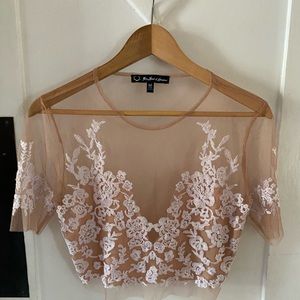 For Love and Lemons white lace and mesh top